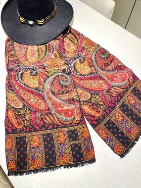 Stunning paisley SILK boho scarf/wrap w southwestern equestrian vibe